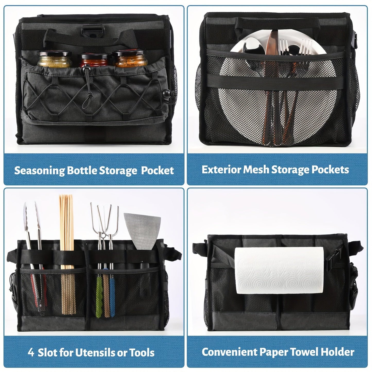 BBQ Grill Caddy with Towel Holder & Pockets-2