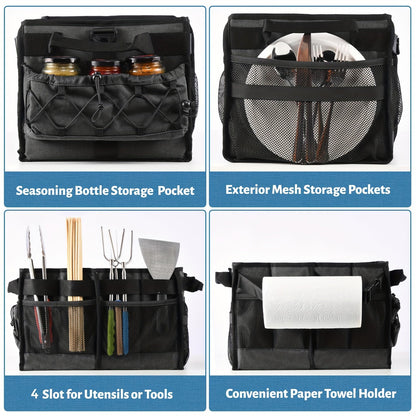 BBQ Grill Caddy with Towel Holder & Pockets-2