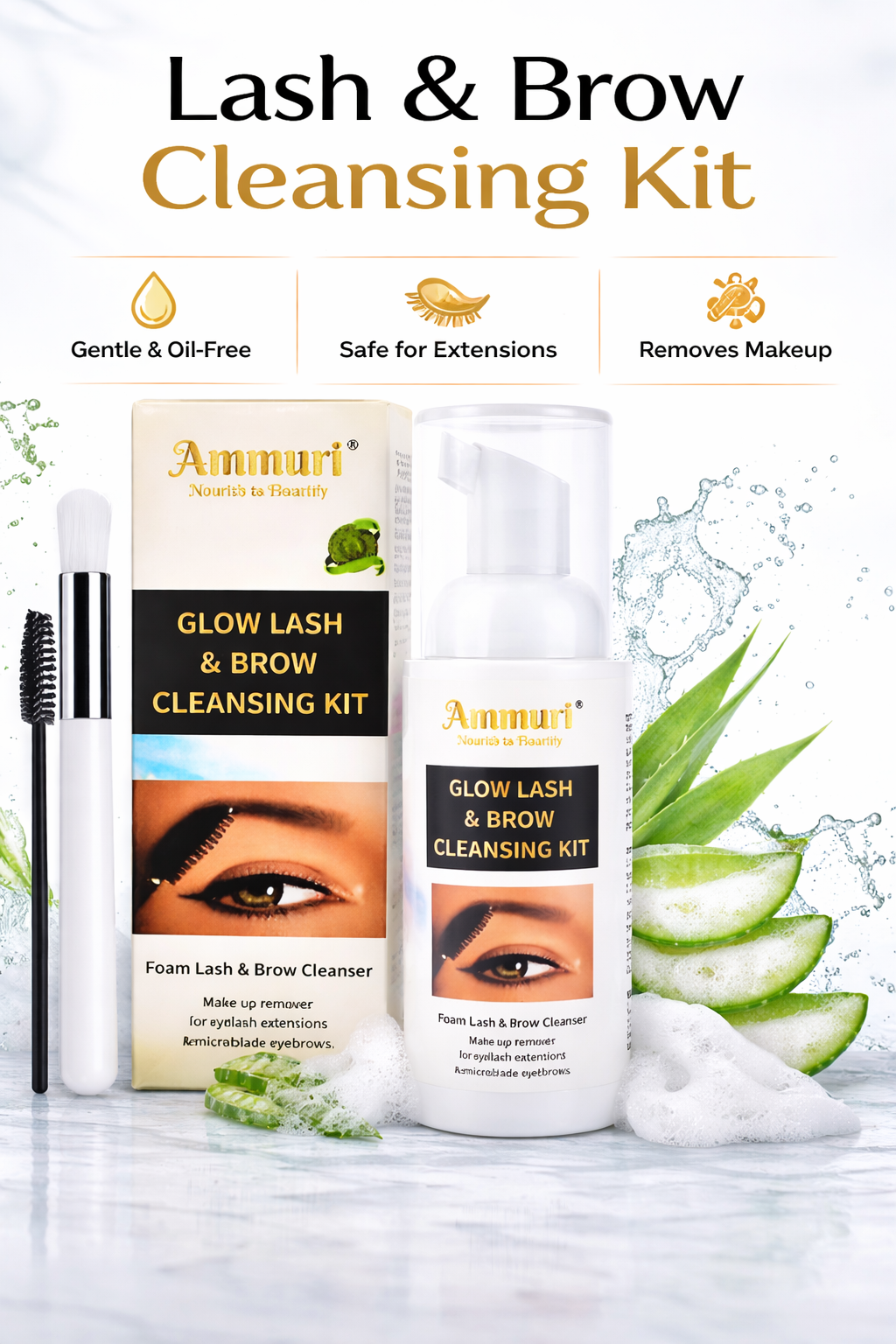 Eyelash Extension Shampoo & Lash Brow Cleansing Kit | Ammuri-1