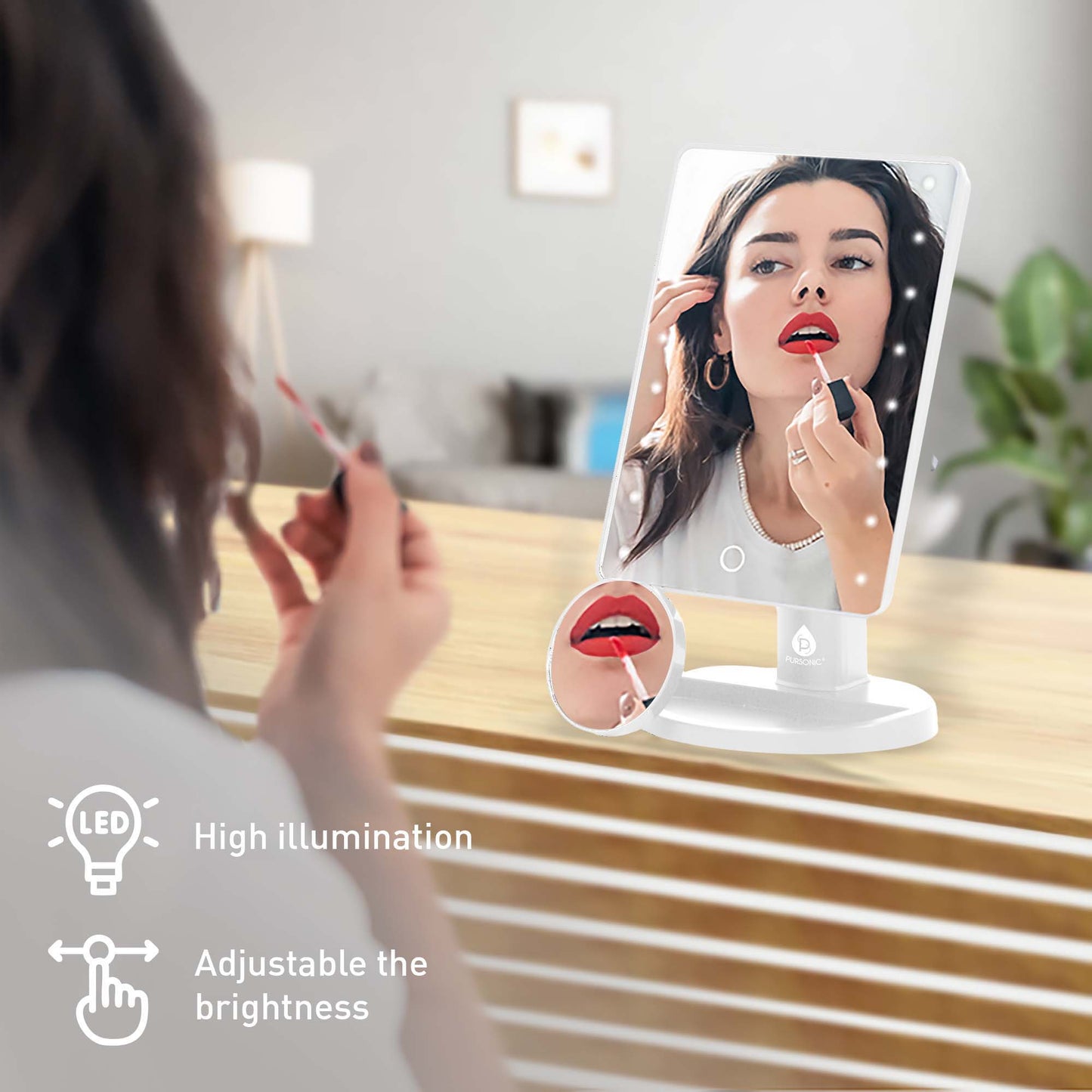 Dimmable LED Vanity Mirror & 3-in-1 Facial Cleansing Device LED Light-3