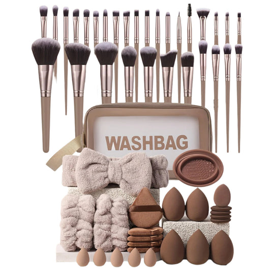 NNETM Coffee Makeup Brush Set with Sponges (55-Piece)-0